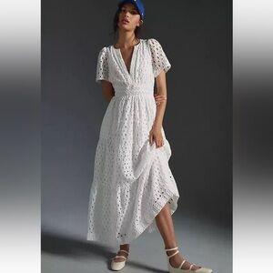 Anthropologie White Eyelet Maxi Dress